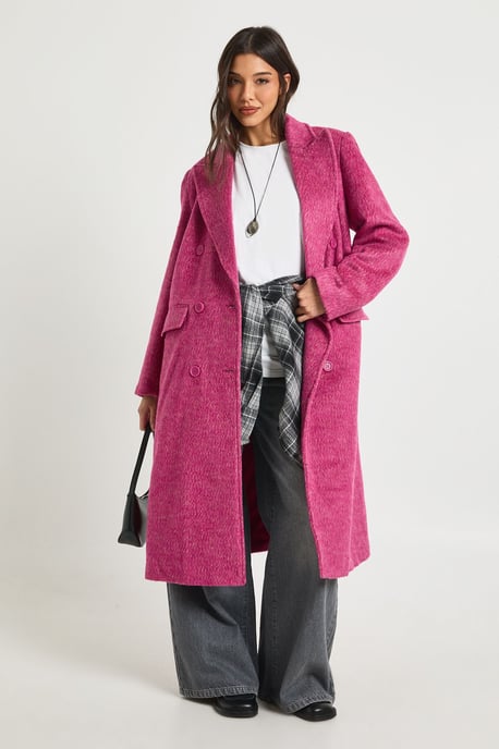 Textured Double Breast Wool Look Coat - Image 1