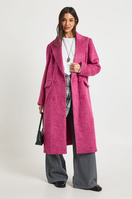 Textured Double Breast Wool Look Coat - Image 3