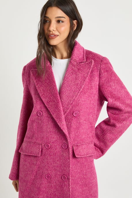 Textured Double Breast Wool Look Coat - Image 4