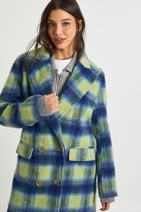 Check Double Breast Wool Look Coat - Image 4