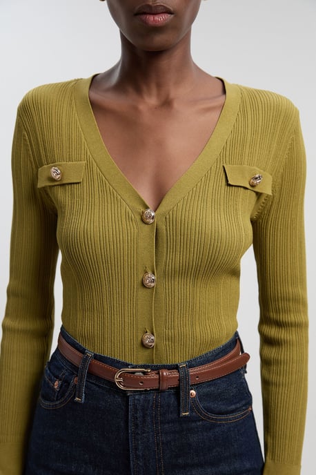 Viscose Blend Dry Handle Rib Military Trim Cardigan - Image 2