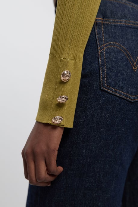 Viscose Blend Dry Handle Rib Military Trim Cardigan - Image 3