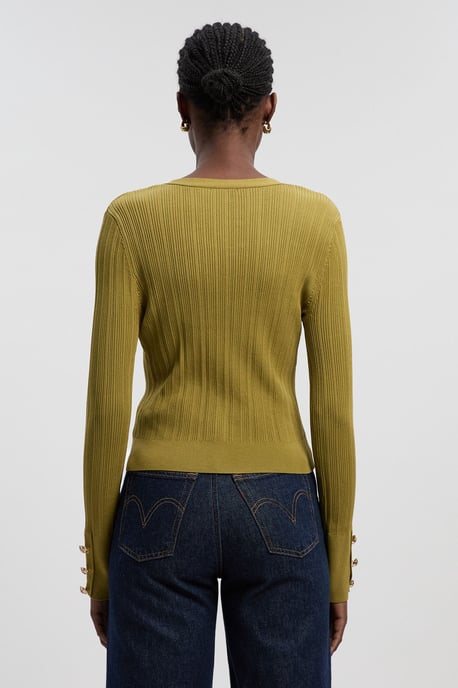 Viscose Blend Dry Handle Rib Military Trim Cardigan - Image 4