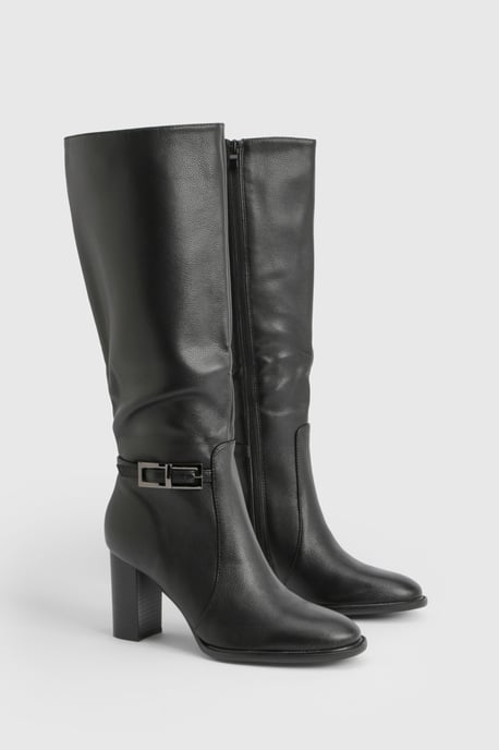 Buckle Detail Low Block Knee High Boots - Image 2