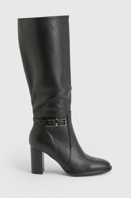 Buckle Detail Low Block Knee High Boots - Image 3