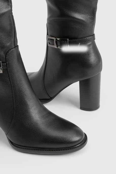 Buckle Detail Low Block Knee High Boots - Image 6