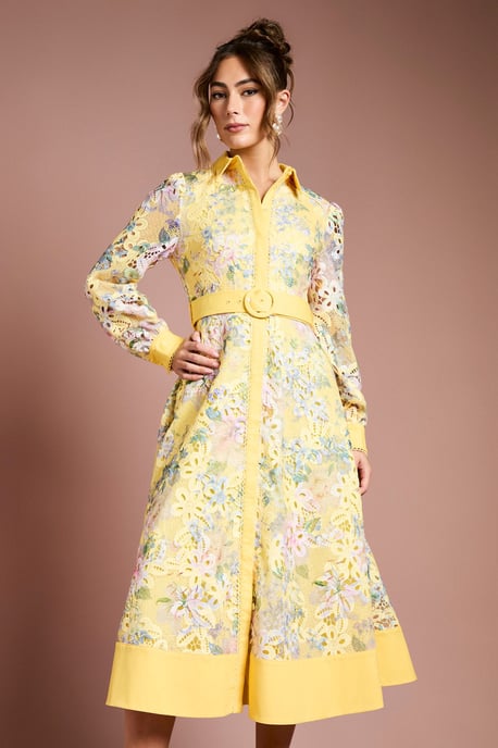 Cutwork Lace Printed Shirt Dress - Image 1