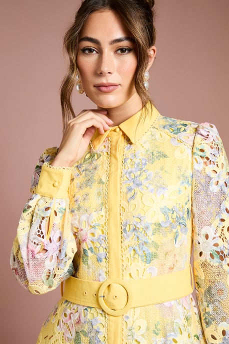 Cutwork Lace Printed Shirt Dress - Image 4