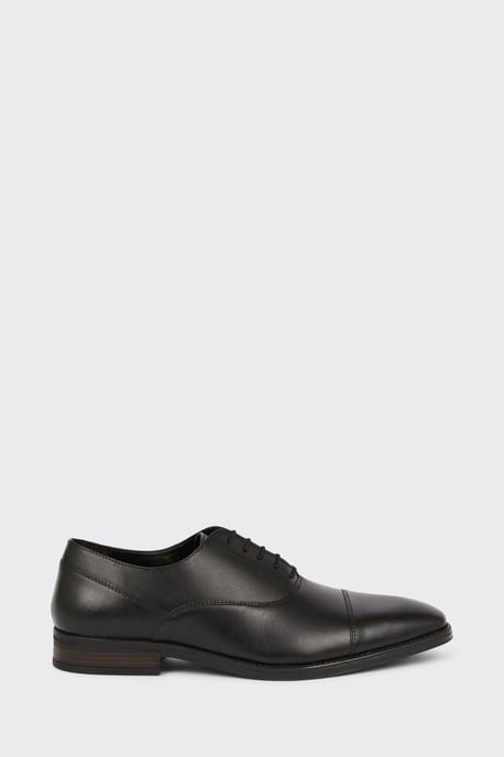 Black Leather Smart Oxford Toe Cap Shoes - Image 2