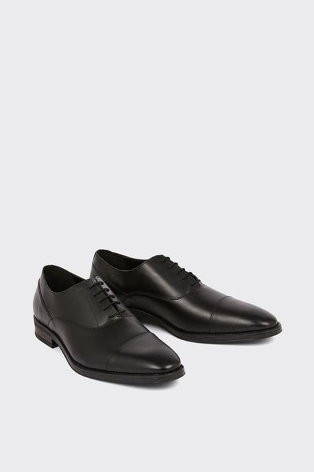 Black Leather Smart Oxford Toe Cap Shoes - Image 3