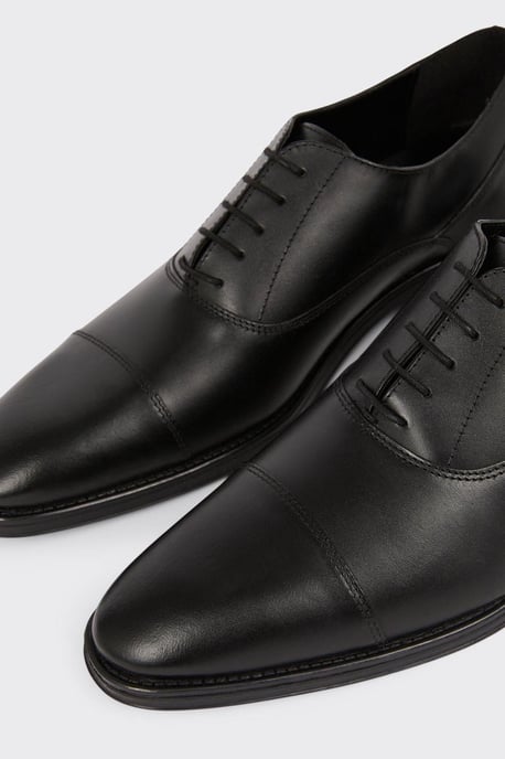 Black Leather Smart Oxford Toe Cap Shoes - Image 5