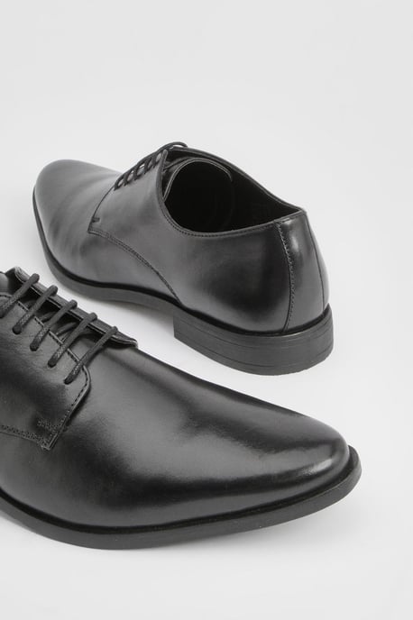 Black Leather Smart Derby Shoes - Image 5