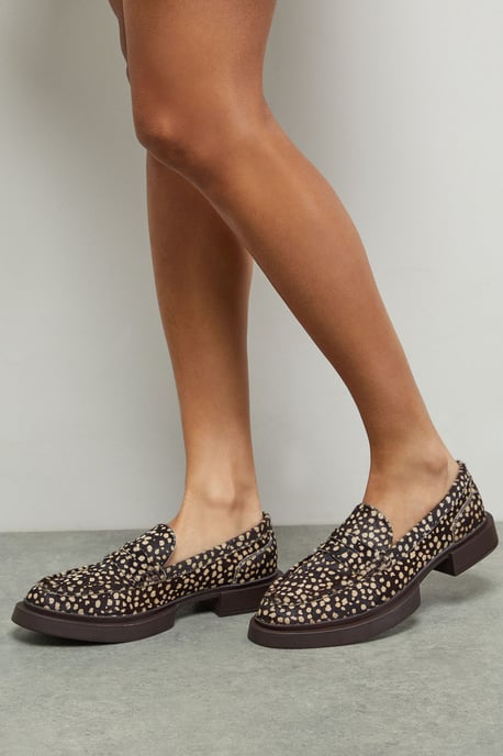 Faith: Barrie Leather Deer Print Pony Chunky Penny Loafers - Image 1