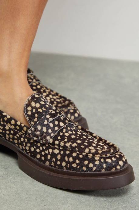 Faith: Barrie Leather Deer Print Pony Chunky Penny Loafers - Image 3