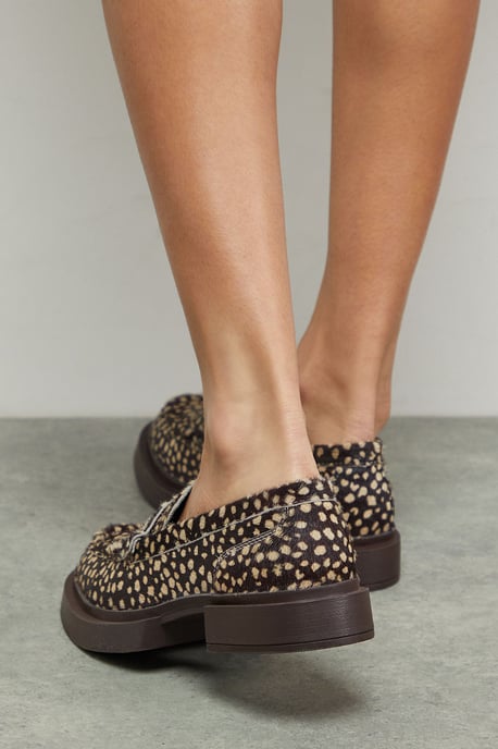 Faith: Barrie Leather Deer Print Pony Chunky Penny Loafers - Image 4
