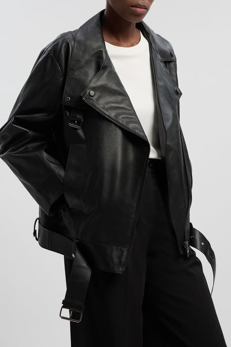Leather Relaxed Biker Jacket - Image 3