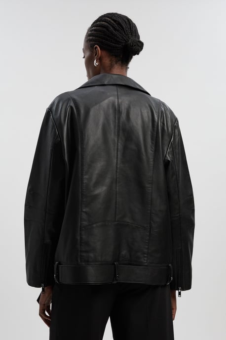 Leather Relaxed Biker Jacket - Image 4