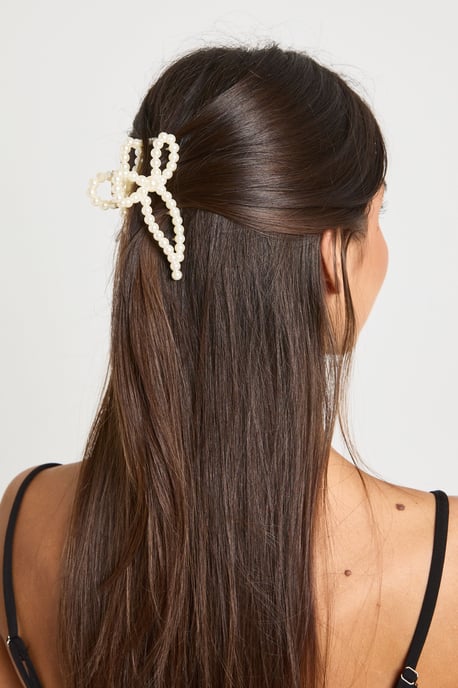 Pearl Detail Bow Claw Clip - Image 1
