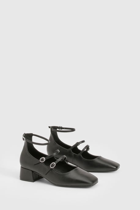 Square Toe Triple Strap Mary Jane Shoes - Image 1