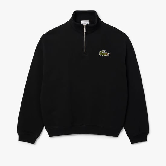 Lacoste Uniseks Zip Neck Sweatshirt met accenten voor volwassenen Loose Fit (Zwart) - Image 1