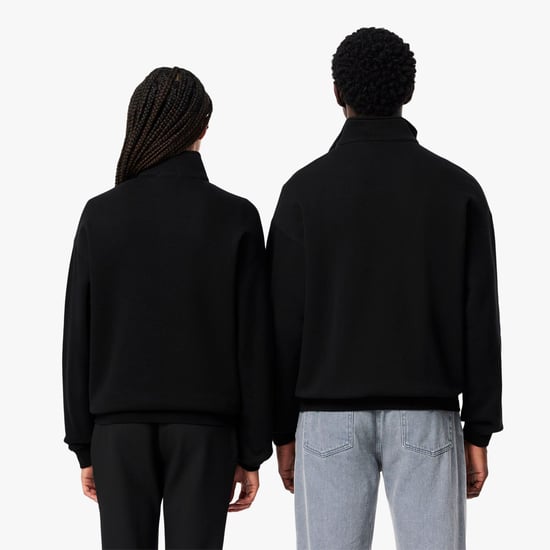 Lacoste Uniseks Zip Neck Sweatshirt met accenten voor volwassenen Loose Fit (Zwart) - Image 3
