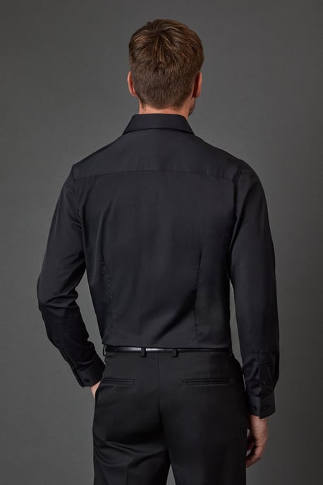 Black Skinny Fit Long Sleeve Easy Iron Shirt - Image 3