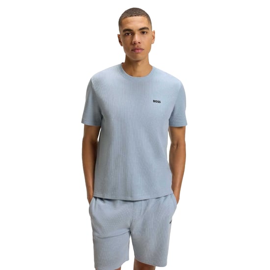 Boss Heren Wafel gebreide pyjamatop (Blauw) - Image 3
