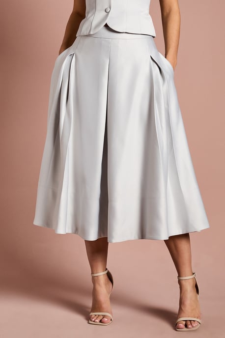 Satin Pleat Front Midi Full Skirt - Image 2