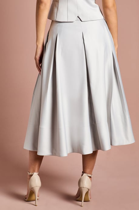 Satin Pleat Front Midi Full Skirt - Image 3