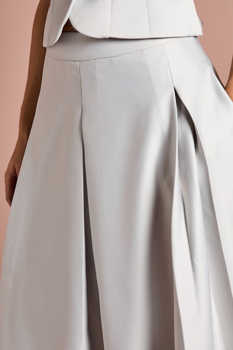Satin Pleat Front Midi Full Skirt - Image 4