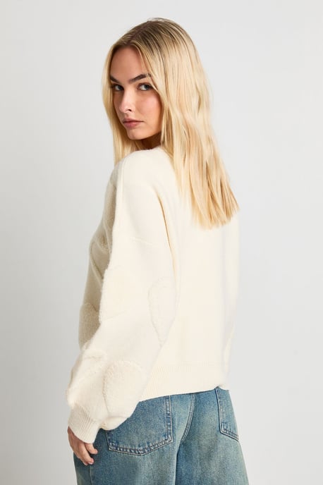 Chunky Knit V Neck Heart Print Jumper - Image 2