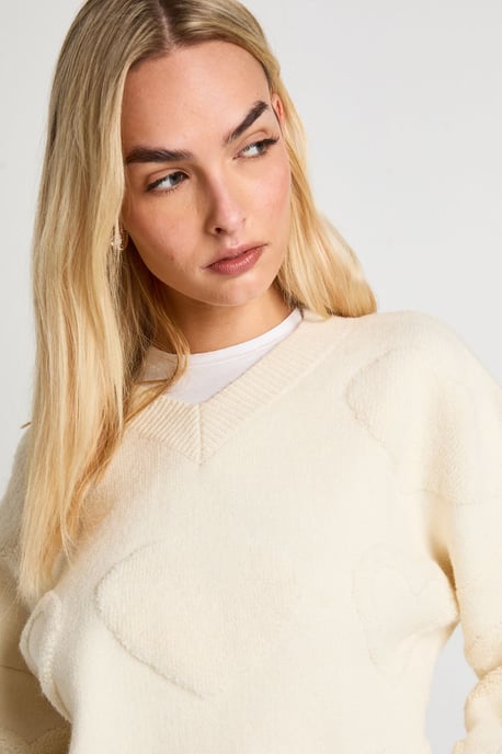 Chunky Knit V Neck Heart Print Jumper - Image 4