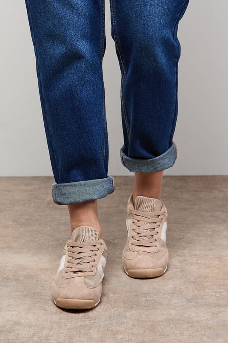 Jemima Faux Suede Mesh Lace Up Trainers - Image 2