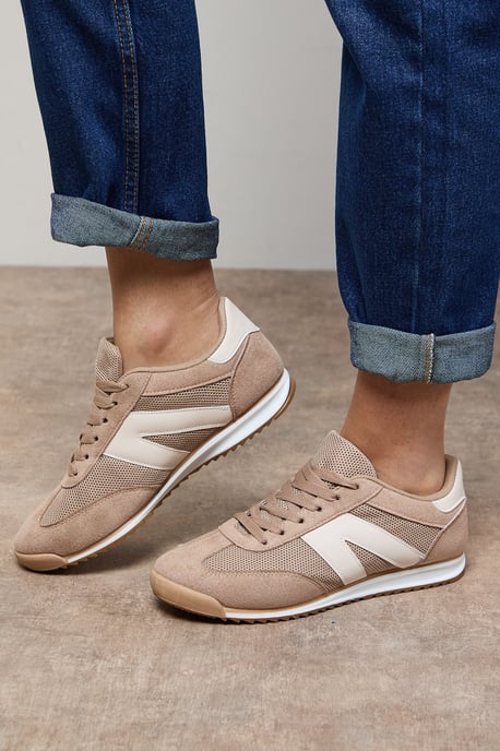 Jemima Faux Suede Mesh Lace Up Trainers - Image 3