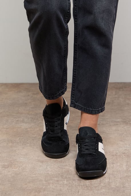 Jemima Faux Suede Mesh Lace Up Trainers - Image 2