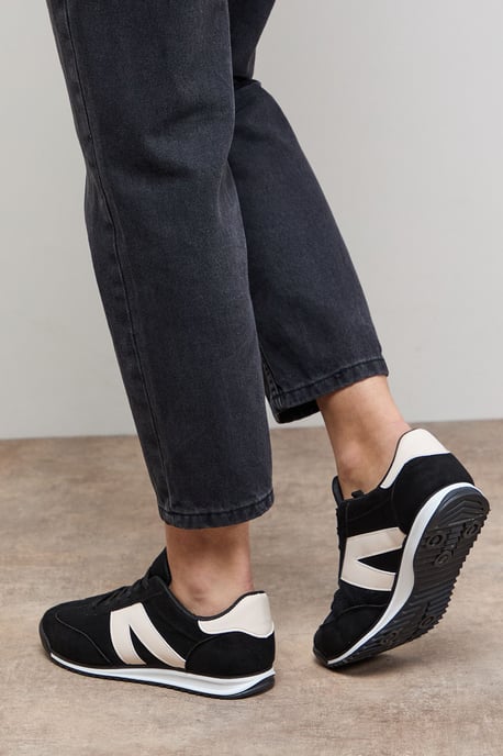 Jemima Faux Suede Mesh Lace Up Trainers - Image 3