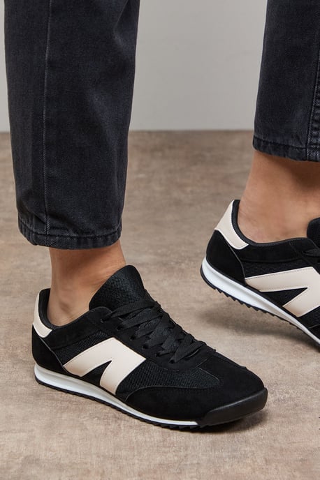 Jemima Faux Suede Mesh Lace Up Trainers - Image 4
