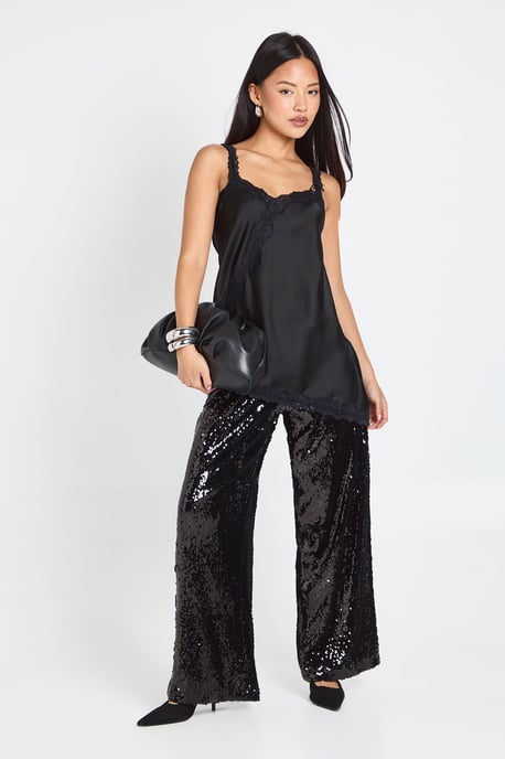 Petite Low Rise Drawcord Waistband Sequin Trouser - Image 1