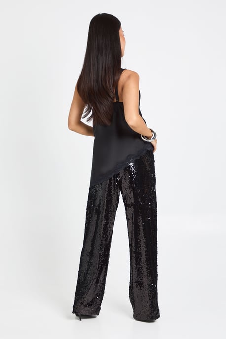 Petite Low Rise Drawcord Waistband Sequin Trouser - Image 2