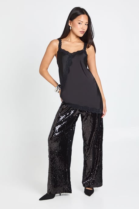 Petite Low Rise Drawcord Waistband Sequin Trouser - Image 3