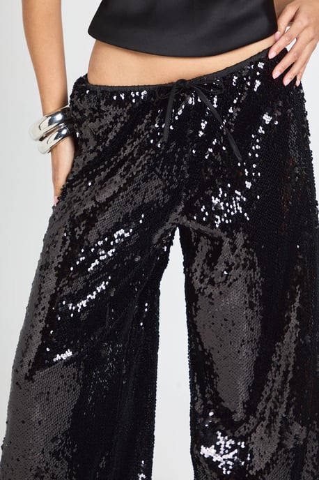 Petite Low Rise Drawcord Waistband Sequin Trouser - Image 4