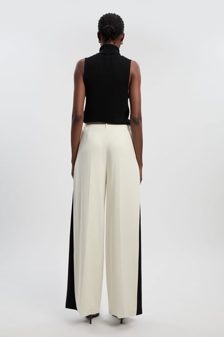 Compact Stretch Contrast Colour Tailored Wide Leg Trouser - Image 4