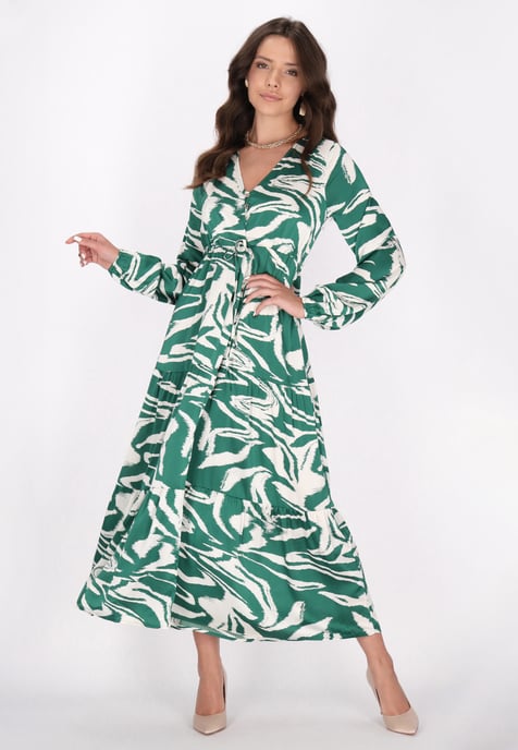 Faina Jurk Dames Groen gebroken wit - Image 2