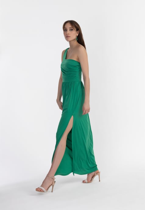 Faina Maxi-jurk met één schouder Dames Bosgroen - Image 4