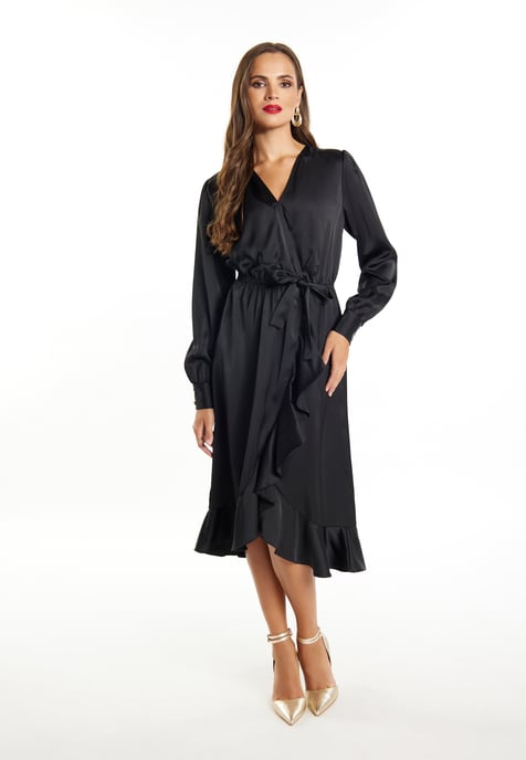 Faina Midi-jurk met lange mouwen Dames zwart - Image 2