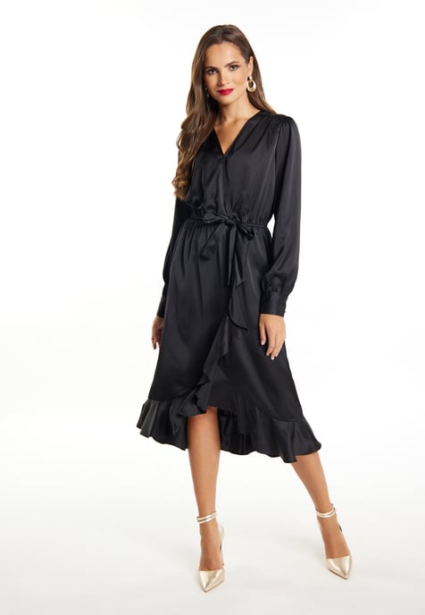 Faina Midi-jurk met lange mouwen Dames zwart - Image 4