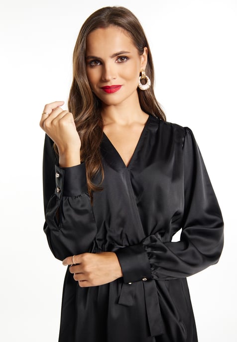Faina Midi-jurk met lange mouwen Dames zwart - Image 5