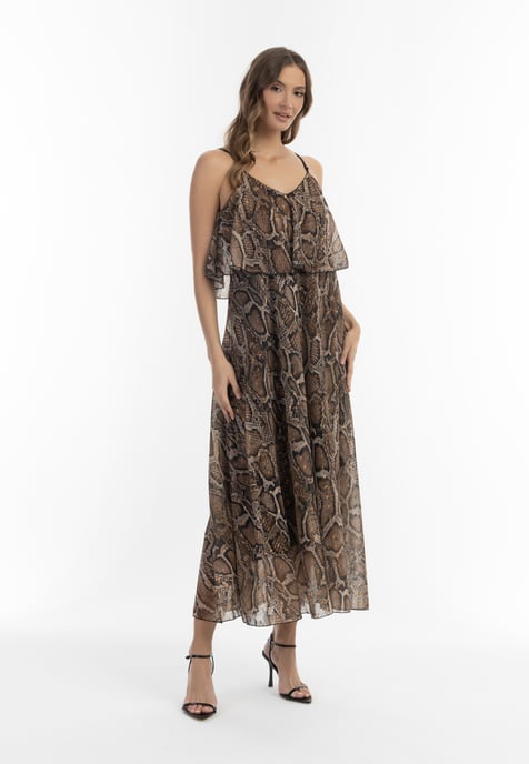 Faina Maxi-jurk met slangenprint Dames beige slang - Image 4