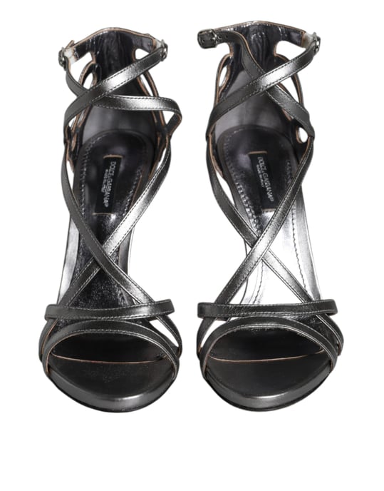 Kruisband Sandalen van Metallic Leder Hoge Hakken - Image 2