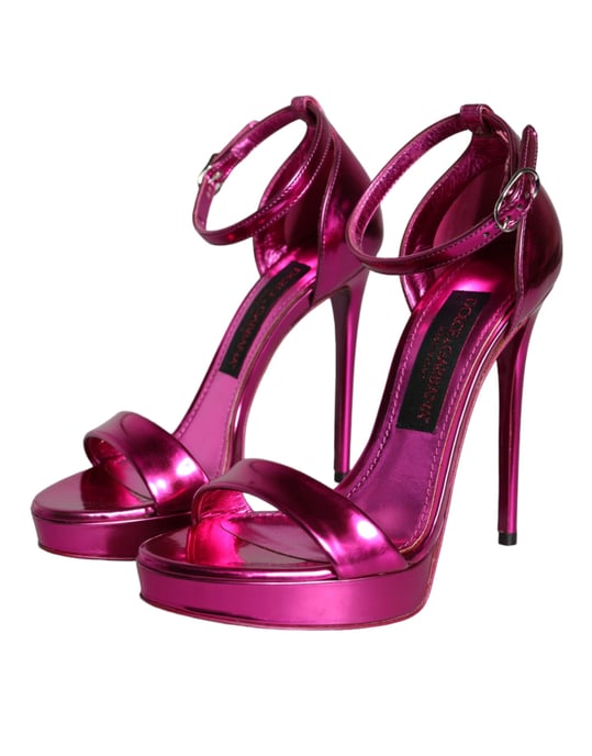 Metallic Leather Sandals Anklestrap Platform Heels - Image 3